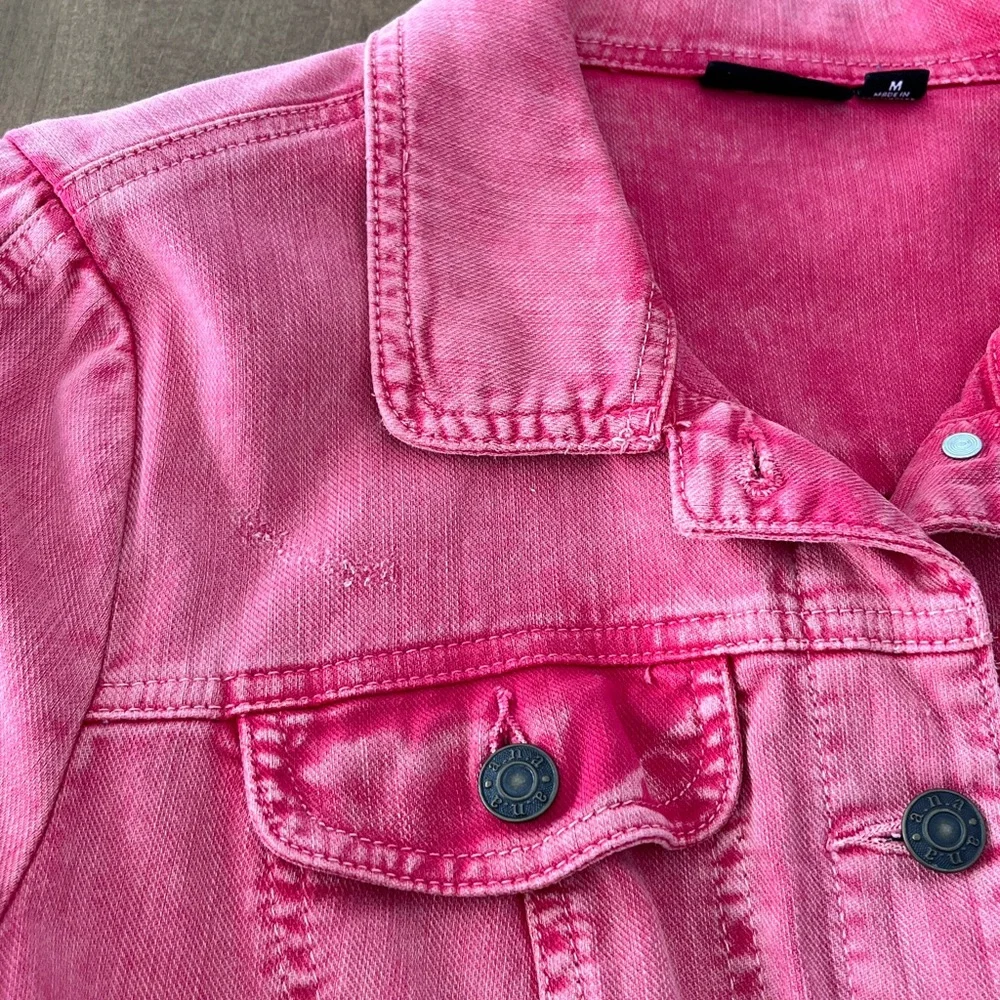 Distressed Faded Red Jean Jacket - Picture 6 of 11